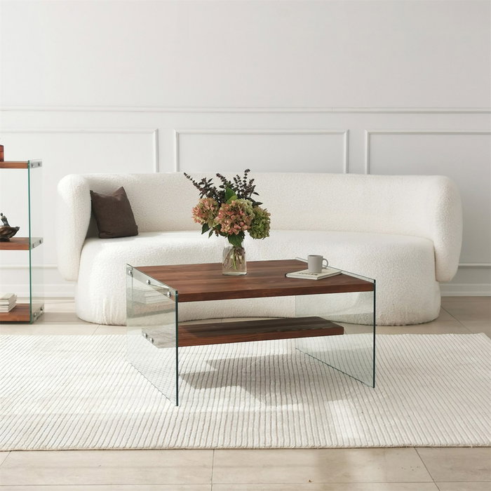 Hanah Home Mesa de Centro Aqua - Chestnut con Cristal Templado Hanah Home Mesa de Centro Aqua - Chestnut con Cristal Templado